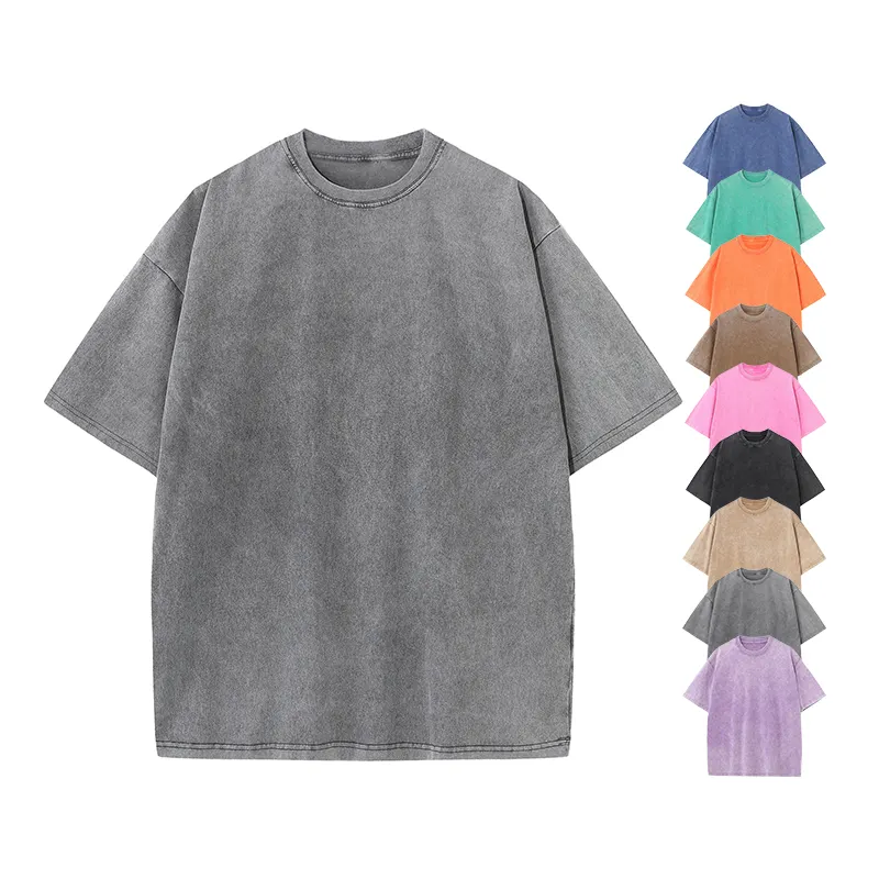 Street clothing hip-hop heavyweight 100% cotton loose blank acid wash T-shirt Custom men's vintage oversized T-shirt