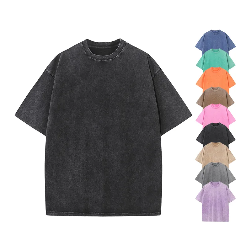 Street clothing hip-hop heavyweight 100% cotton loose blank acid wash T-shirt Custom men's vintage oversized T-shirt