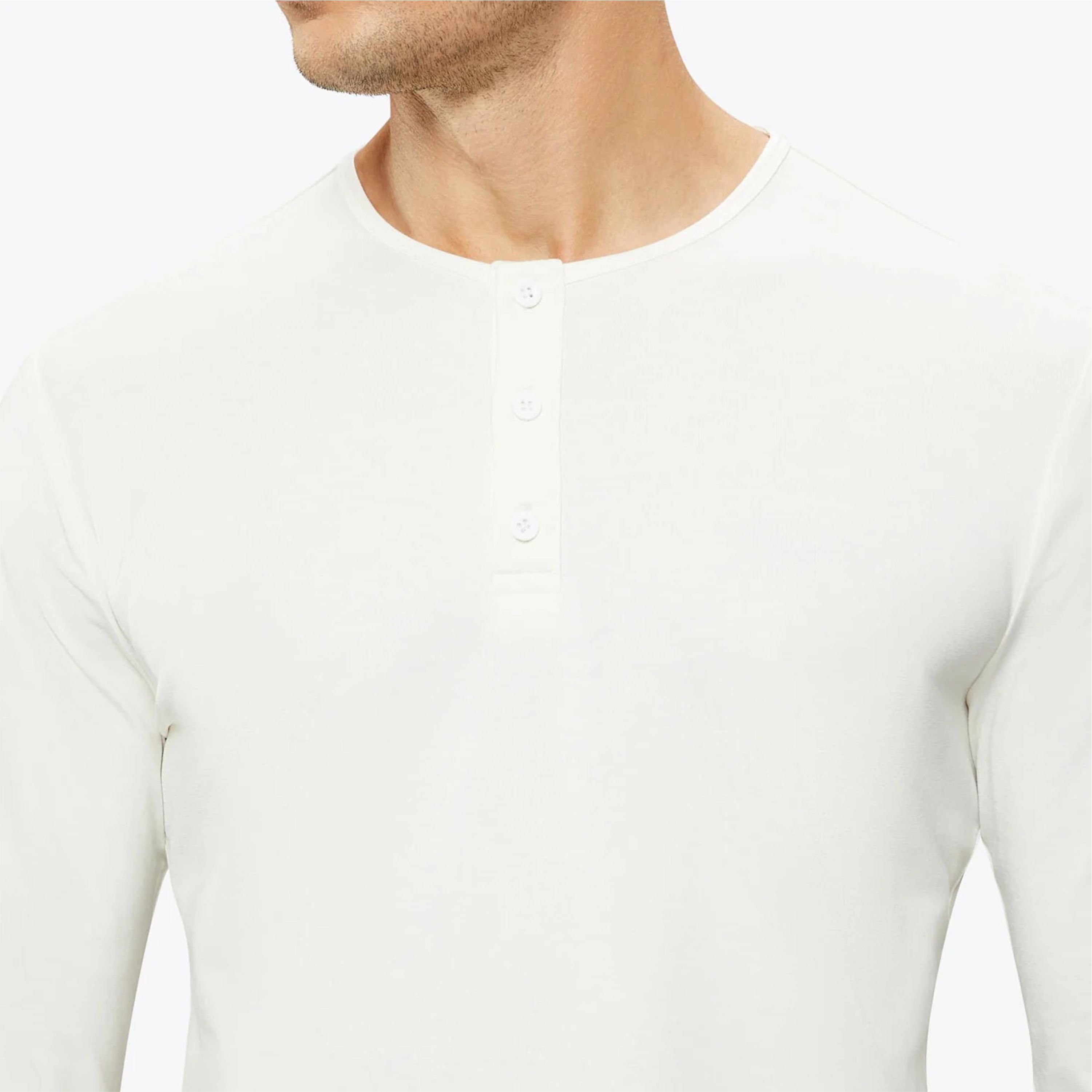 Custom Logo Buttery Soft Henley Shirt - 62% Polyester, 33% Cotton, 5% Spandex, Long Sleeves, Curve Hem, Bone Color