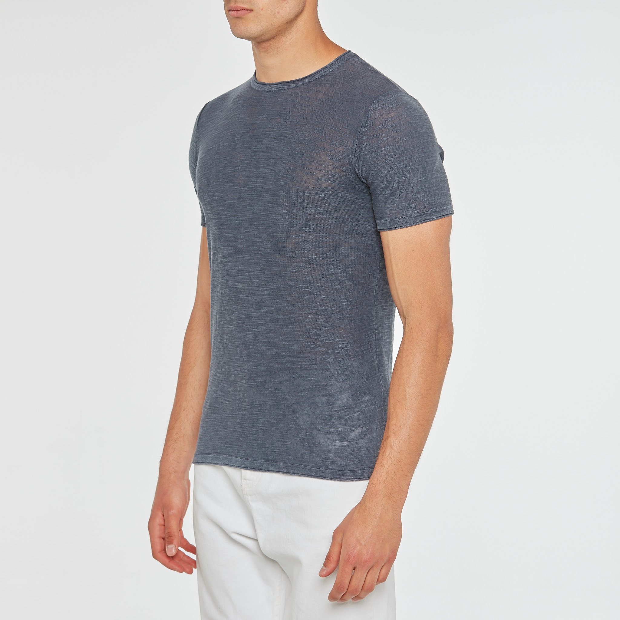 CREW NECK ACID WASH SHORT SLEEVES ITALIAN DESIGN YARN MEN'S T-SHIRT