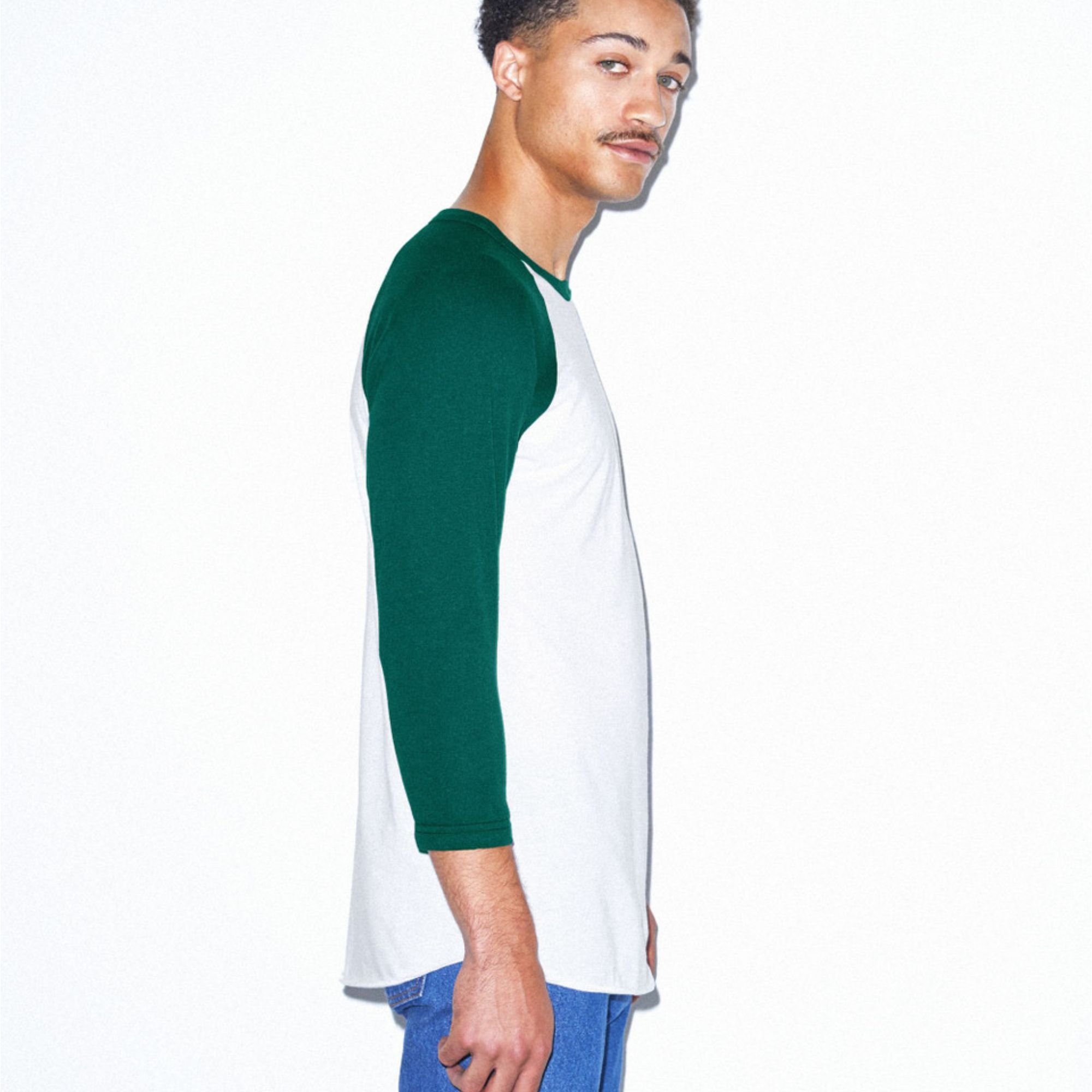 Ultrasoft Slim Fit Lightweight 3/4 Sleeve Baseball Raglan T-Shirt - White & Forest Green, 50/50 Cotton Polyester, 200gsm