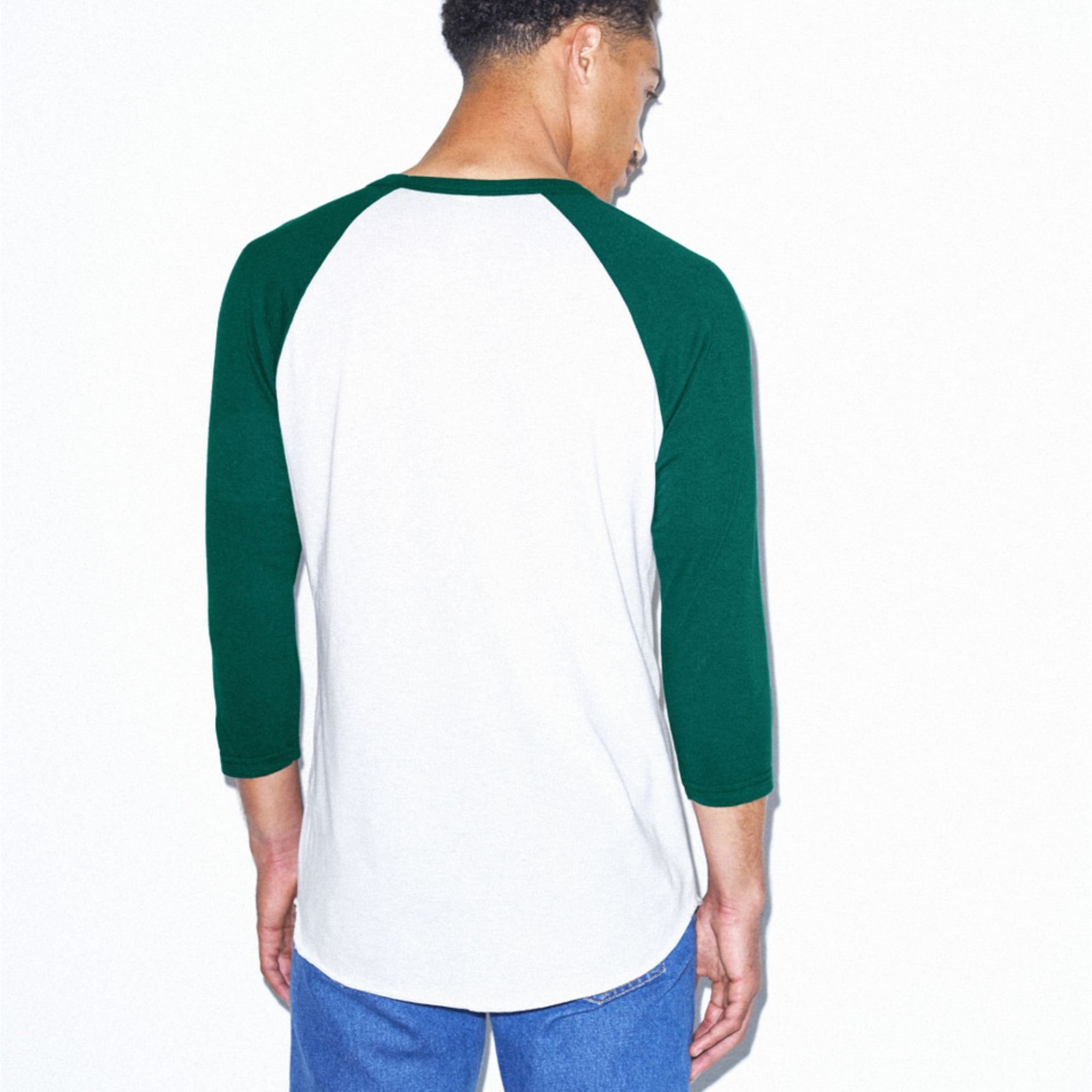 Ultrasoft Slim Fit Lightweight 3/4 Sleeve Baseball Raglan T-Shirt - White & Forest Green, 50/50 Cotton Polyester, 200gsm