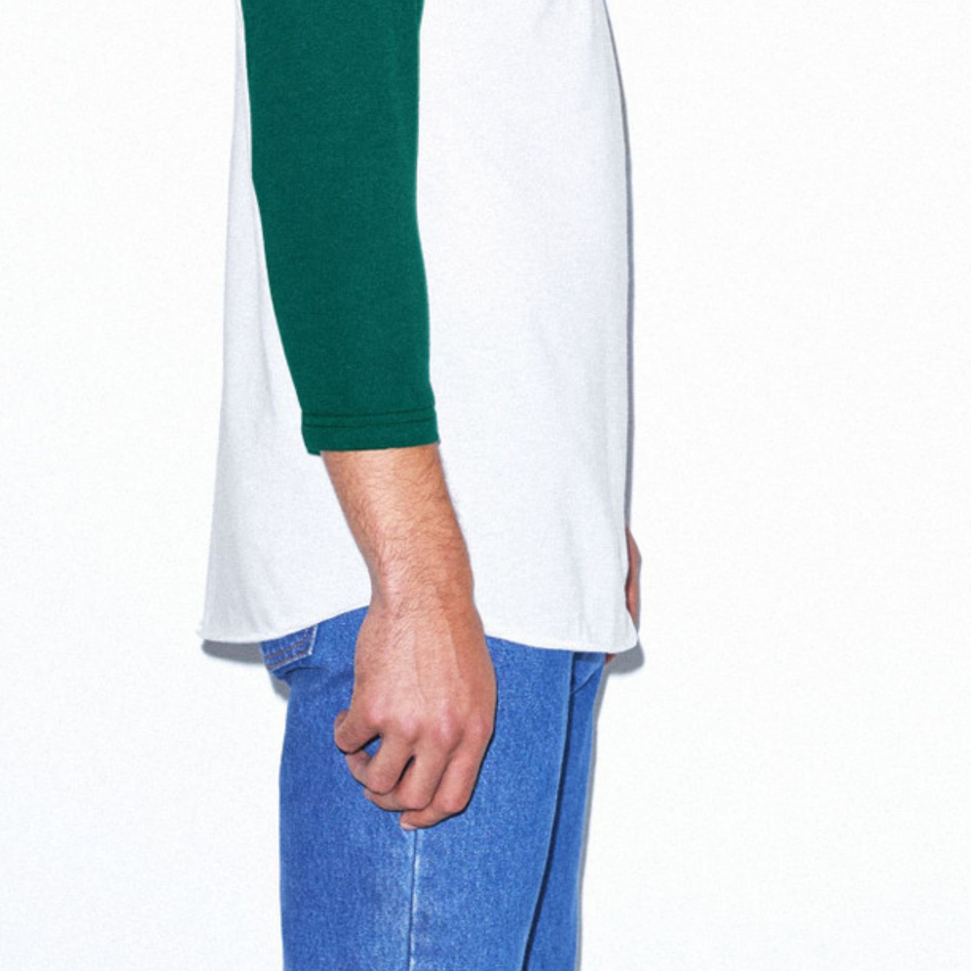 Ultrasoft Slim Fit Lightweight 3/4 Sleeve Baseball Raglan T-Shirt - White & Forest Green, 50/50 Cotton Polyester, 200gsm