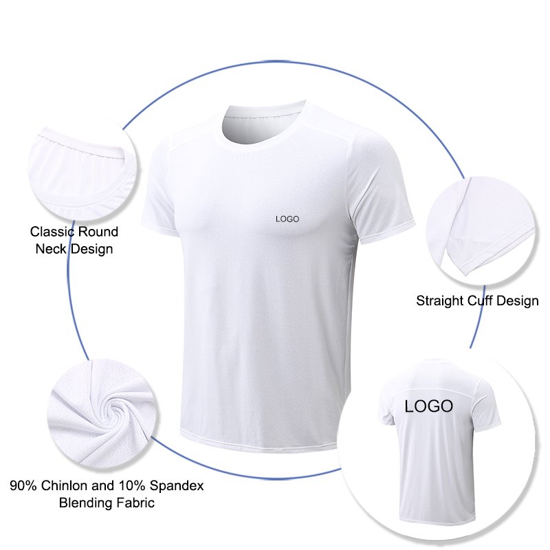 90 Polyester 10 Spandex T Shirt Men's Custom Logo Quick Dry Stretch Sports T-shirts Summer Lightweight Gym T-shirt