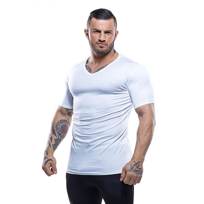 Custom Print Blank Plain V Neck Cotton Gym Sport T-shirt for Men