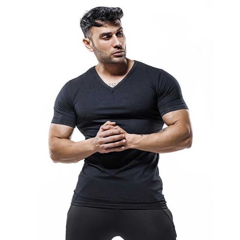 Custom Print Blank Plain V Neck Cotton Gym Sport T-shirt for Men