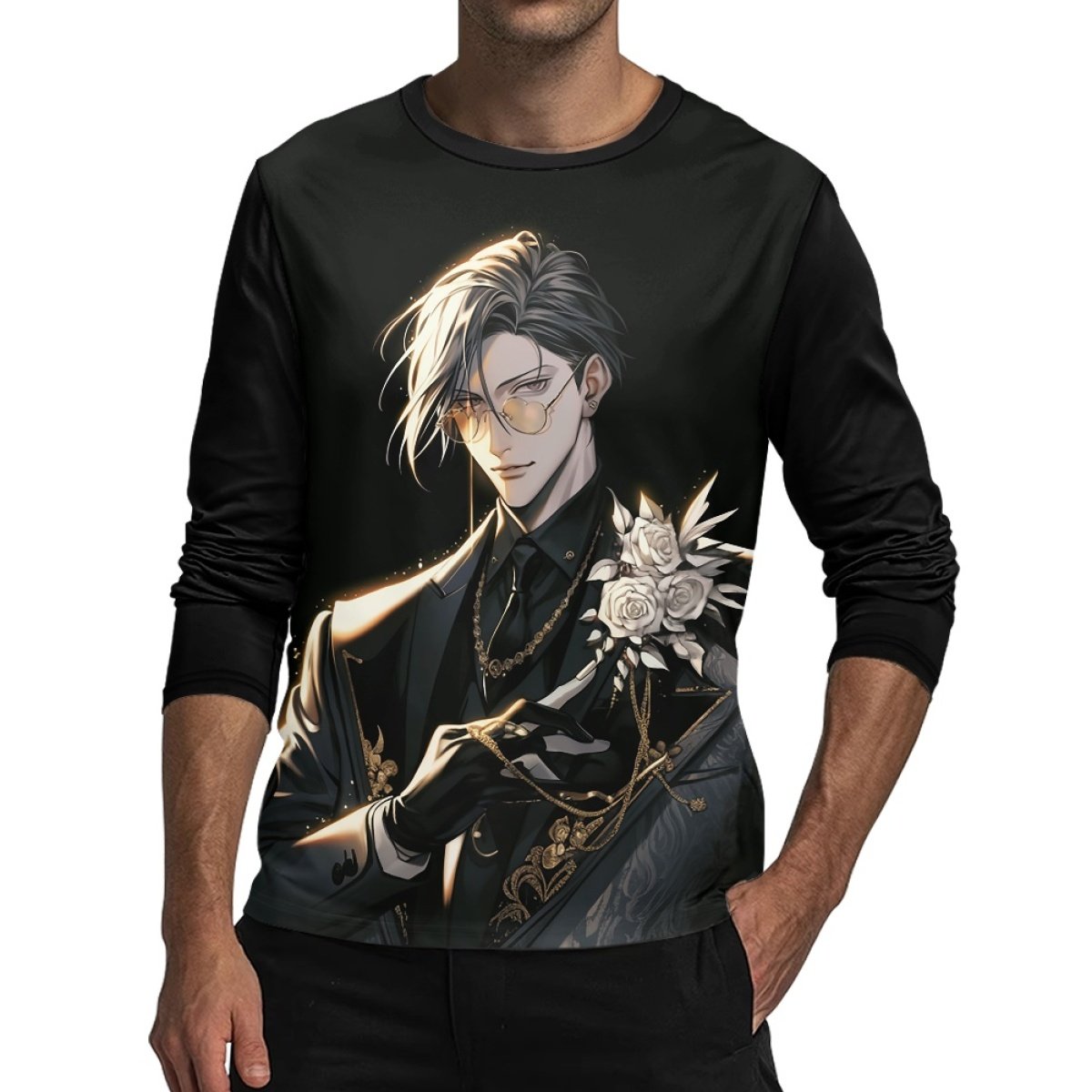 Unique New Product Custom Printing Cozy Men's Long Sleeve T Shirt Print Japanese Anime Boy Cartoon Animation Peripherals Tee