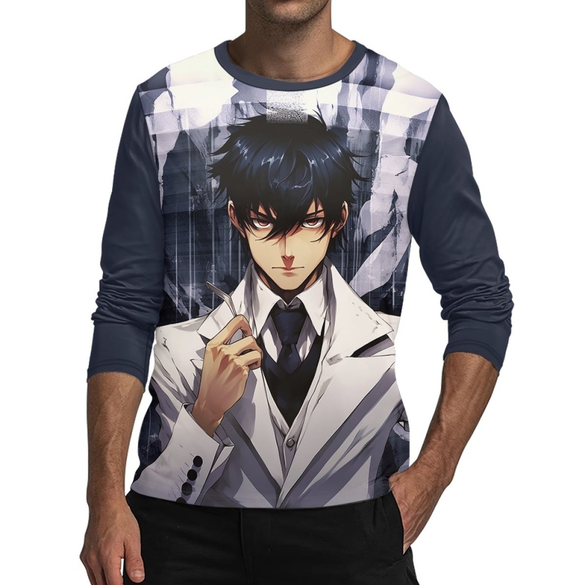 Unique New Product Custom Printing Cozy Men's Long Sleeve T Shirt Print Japanese Anime Boy Cartoon Animation Peripherals Tee