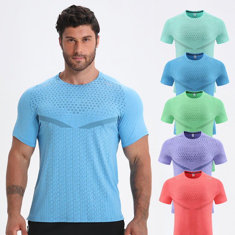 2024 New Men's Quick Dry Short Sleeve Mesh T-Shirt Activewear Training Running Workout Shirts with Reflective Stripe