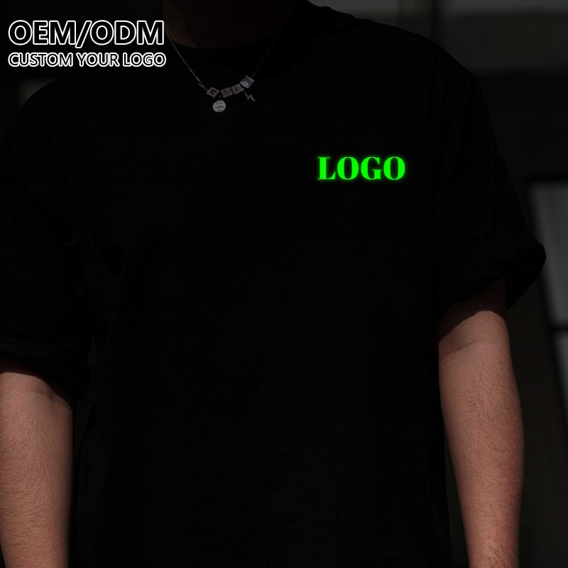 Summer Casual Men's T-shirt custom Luminous vinyl printing logo reflective t shirts glowing in dark plus size men's tshirts