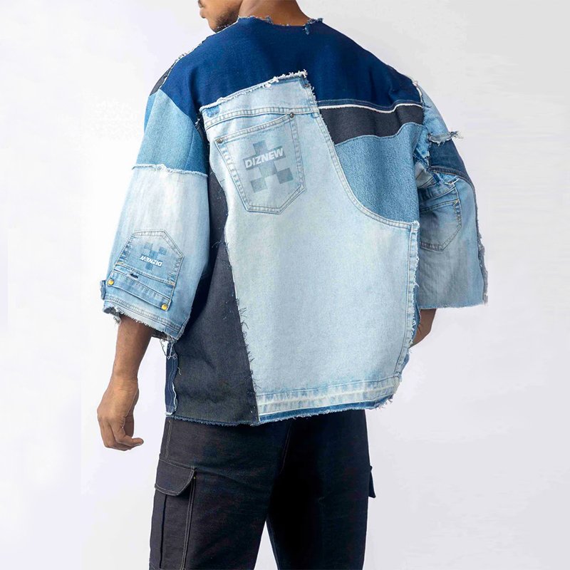 DIZNEW Custom personality washed denim T-shirt 2024 American streetwear fashion trend designer men's T-shirt with logo