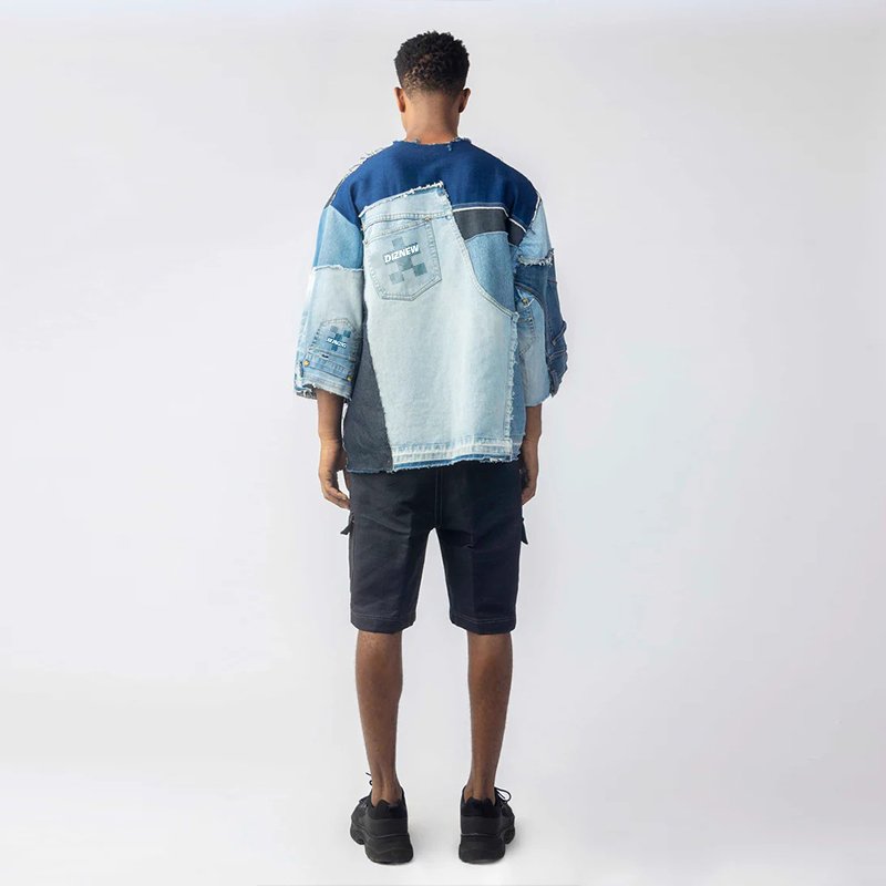 DIZNEW Custom personality washed denim T-shirt 2024 American streetwear fashion trend designer men's T-shirt with logo