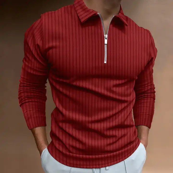Customized Logo Men's Leisure Pure Color Stripe Polo Unlined Upper Garment Of Loose Sportswear Long Sleeve Polo Shirt
