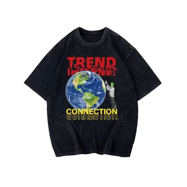 High Quality 100% Cotton Men's Acid Washed T-Shirt Custom Logo Design Oversized Drop Shoulder Print Pattern