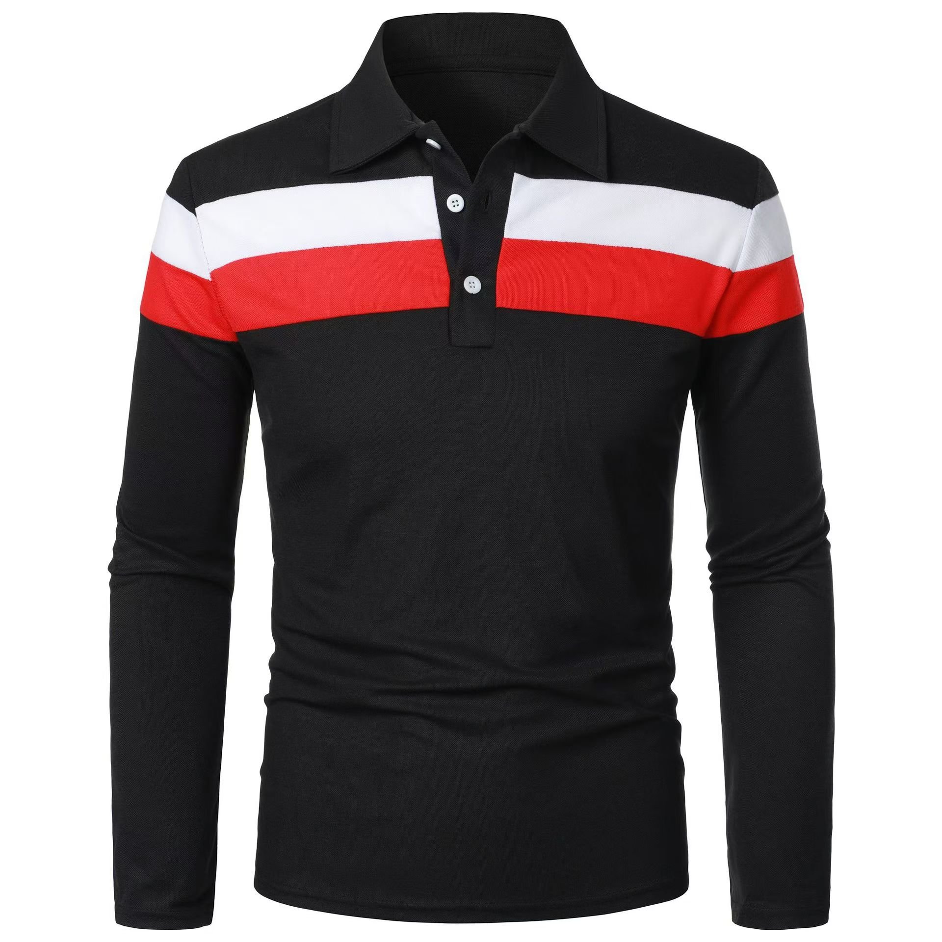 Autumn and winter new three-colour splicing fashion casual men's lapel long-sleeved polo shirt