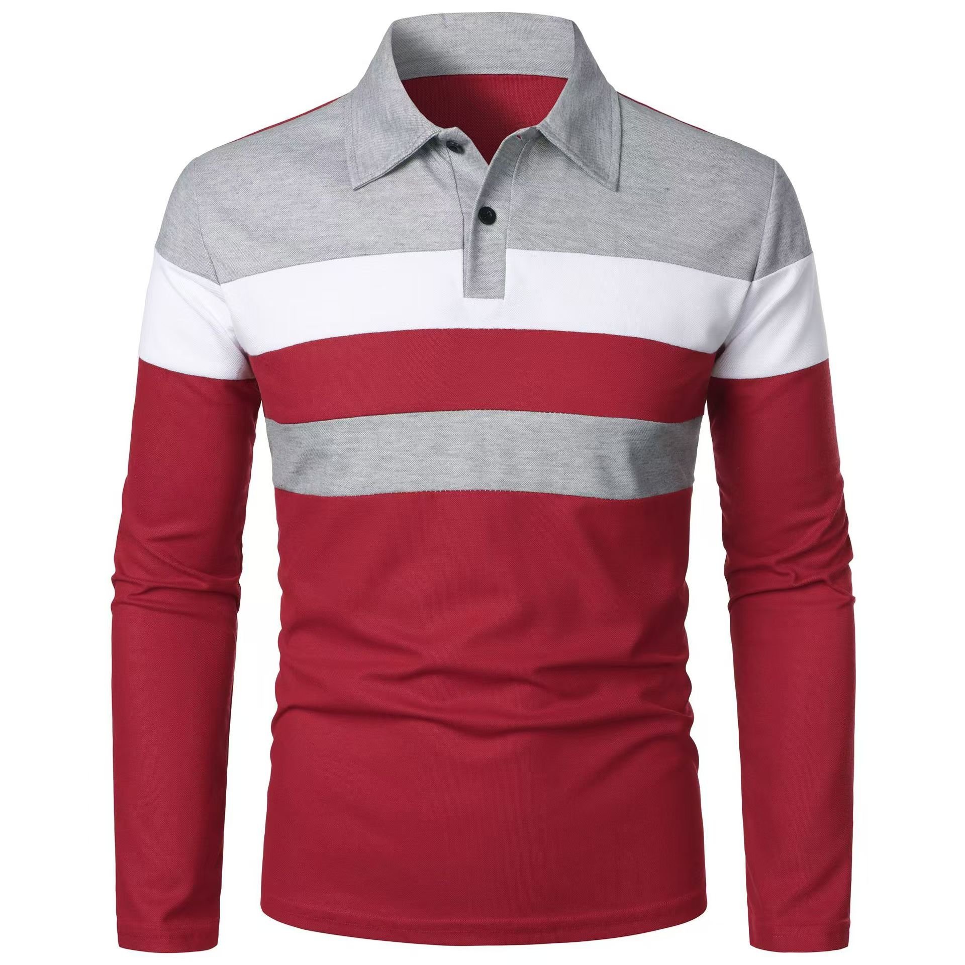 Autumn and winter new three-colour splicing fashion casual men's lapel long-sleeved polo shirt