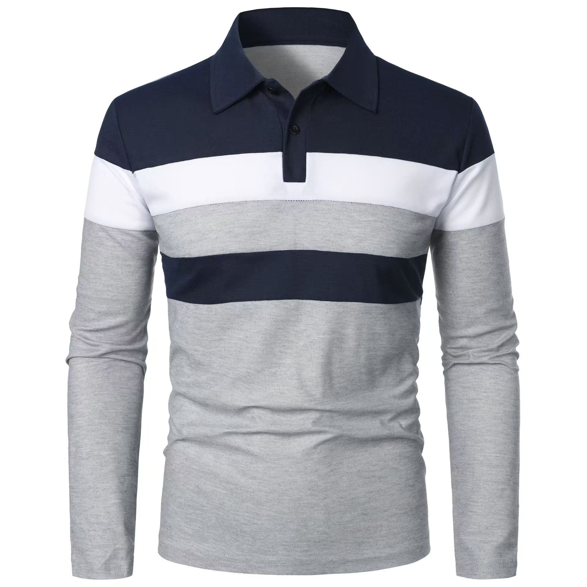 Autumn and winter new three-colour splicing fashion casual men's lapel long-sleeved polo shirt