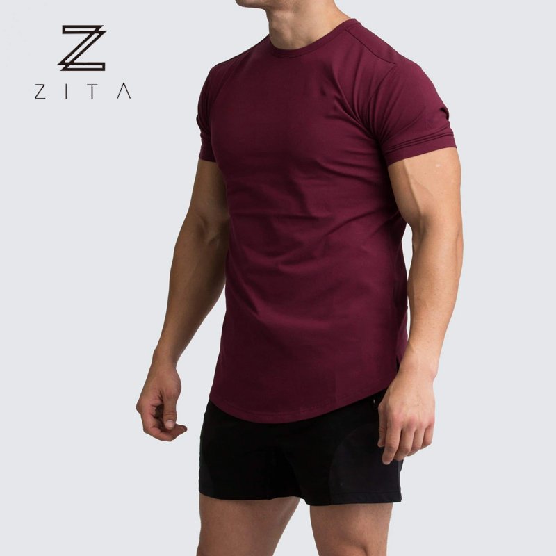 Custom Spandex Short Sleeve Light Weight Breathable Scoop Bottom Muscle Fitness bodybuilding Mens Gym Quick Dry T Shirt
