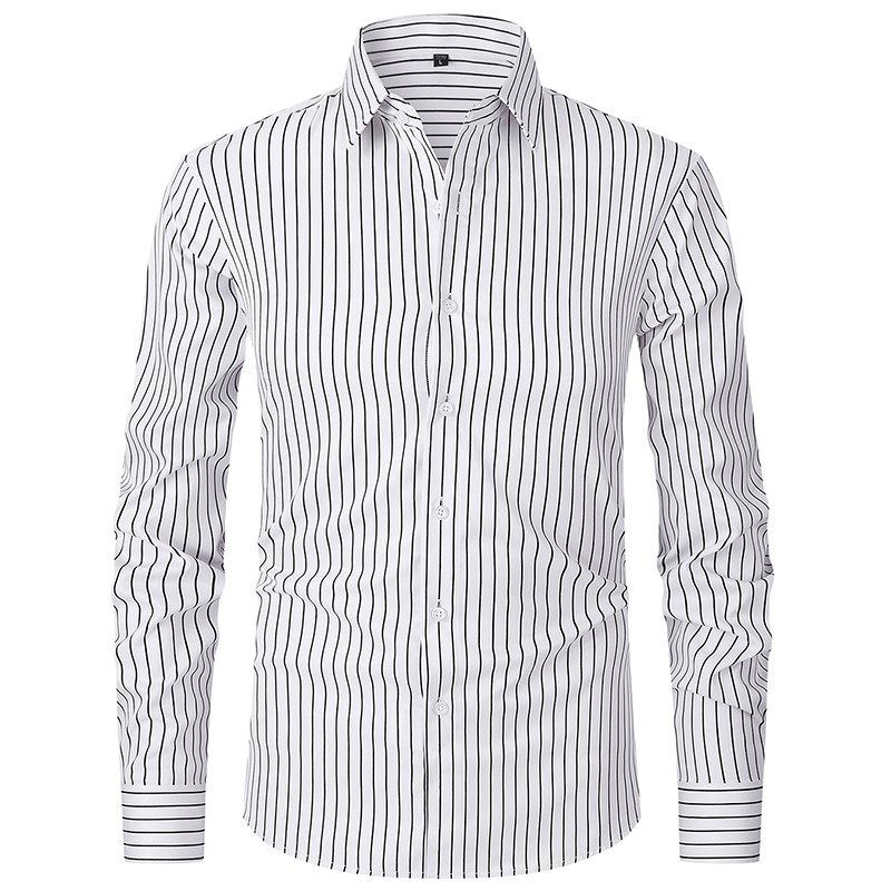 Wholesale Custom Logo Button High Quality fashion Wrinkle Free Elasticity fabric long Sleeve Business striped casual men's shirt