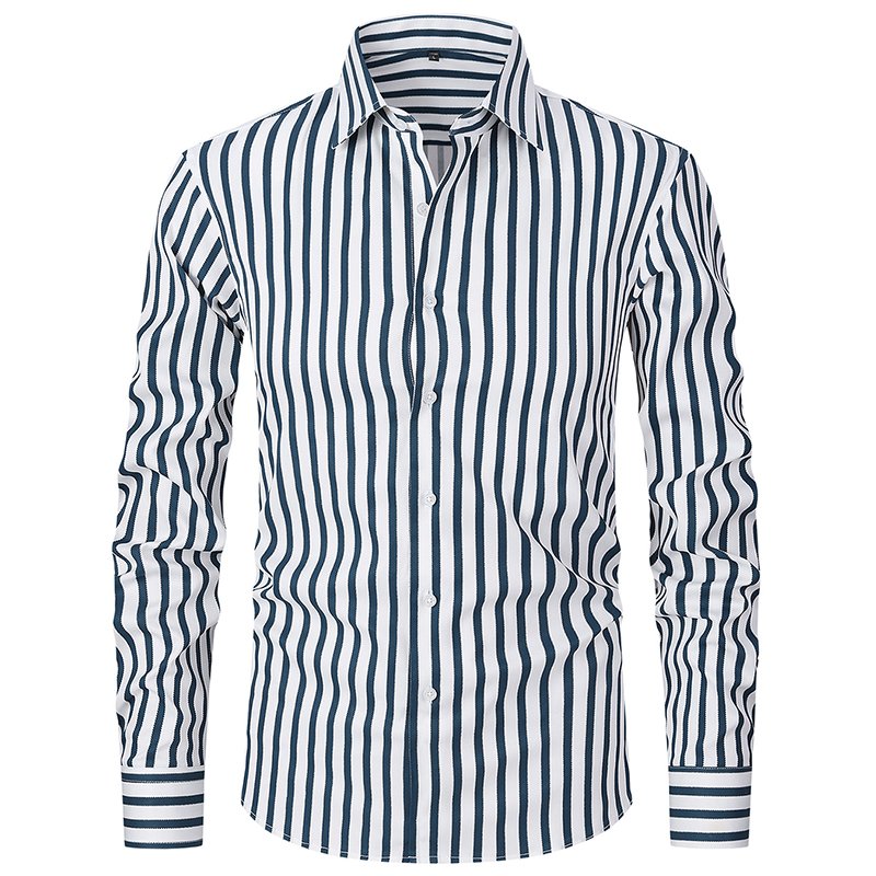Wholesale Custom Logo Button High Quality fashion Wrinkle Free Elasticity fabric long Sleeve Business striped casual men's shirt