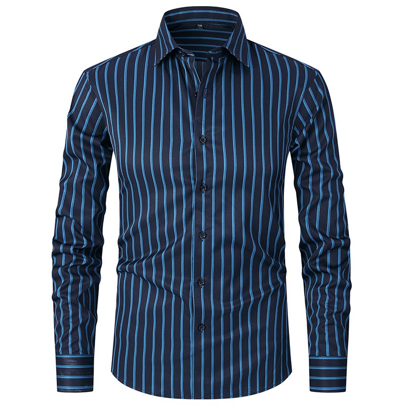 Wholesale Custom Logo Button High Quality fashion Wrinkle Free Elasticity fabric long Sleeve Business striped casual men's shirt