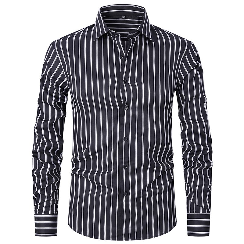 Wholesale Custom Logo Button High Quality fashion Wrinkle Free Elasticity fabric long Sleeve Business striped casual men's shirt