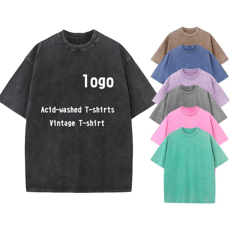 230G Wholesale Custom Heavyweight Drop Shoulder Blank Oversize-t Shirt Street 100%cotton Men's Acid Washed Vintage T Shirt