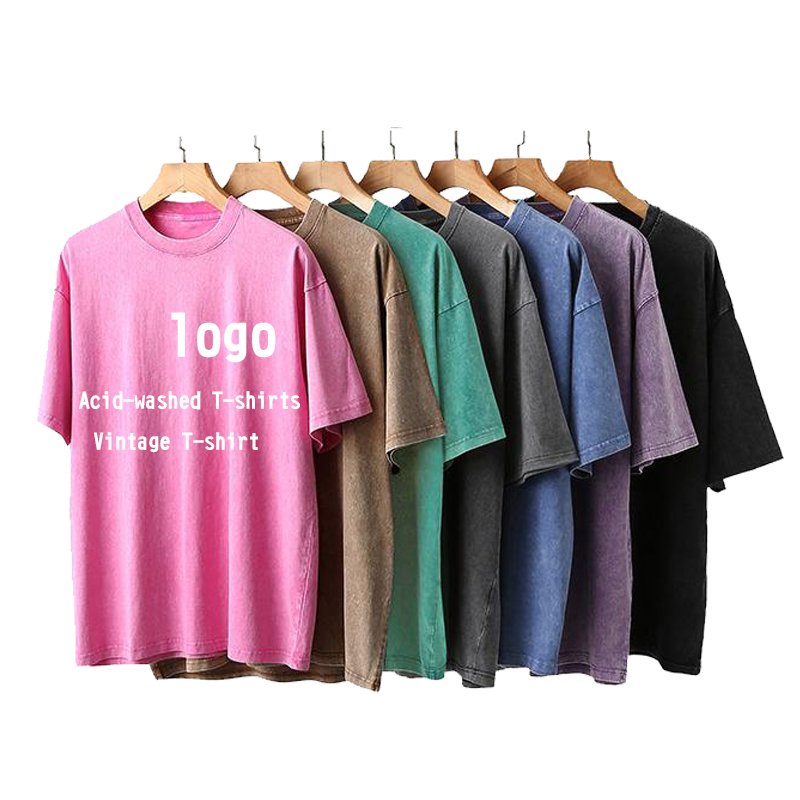 230G Wholesale Custom Heavyweight Drop Shoulder Blank Oversize-t Shirt Street 100%cotton Men's Acid Washed Vintage T Shirt