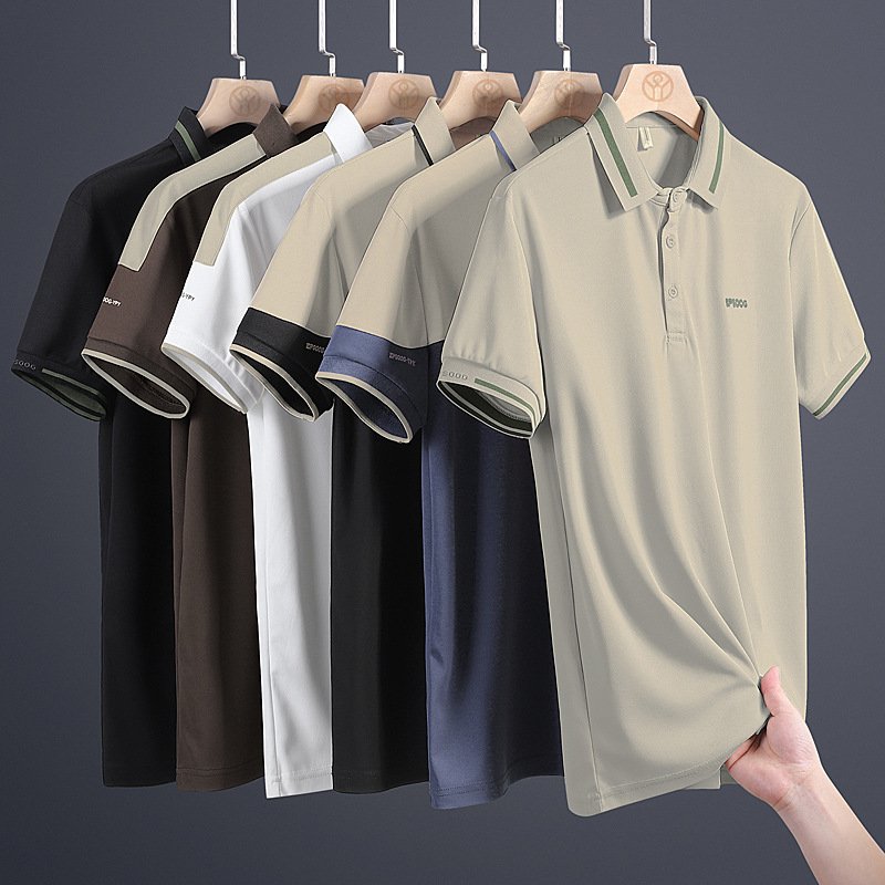 New POLO shirt men's short sleeve simple thin ice silk fashion lapel T-shirt business casual shirt