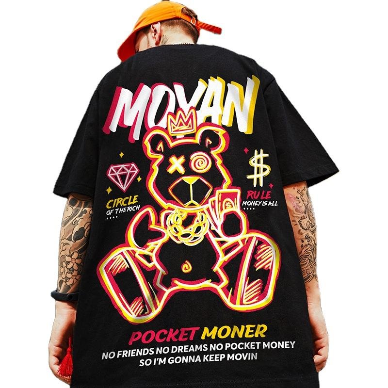 High Quality Chinese Lucky Print Short Sleeve T-shirt Summer Hip Hop Casual Plus Size Mens Graphic T-shirts for Men