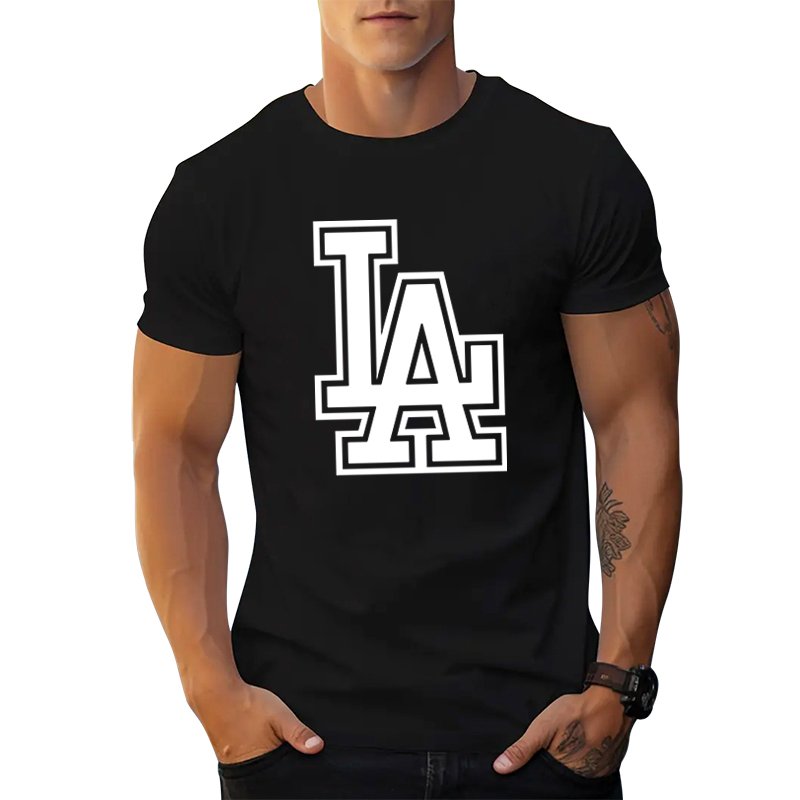 Hot selling high quality men t-shirt gym American fashion LA letter graphic t shirts print cotton Breathable men's t-shirts