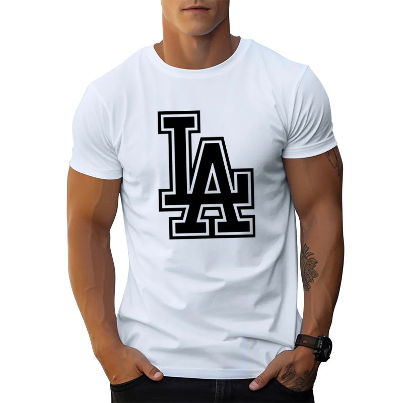 Hot selling high quality men t-shirt gym American fashion LA letter graphic t shirts print cotton Breathable men's t-shirts