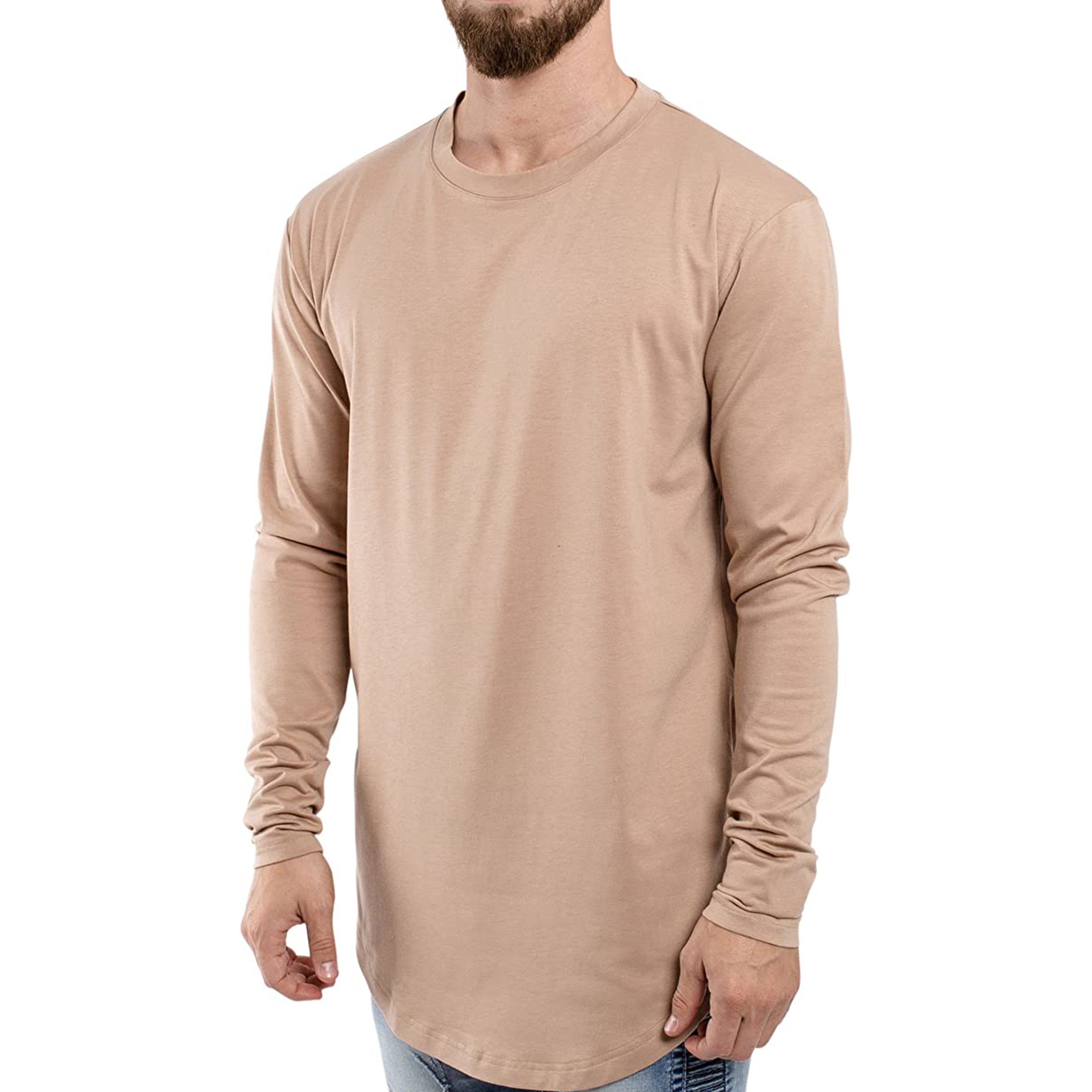 2022 Wholesale OEM Men's Muscle Fit Tee shirt Longer drop Curved Hem O Neck Men's Gym T-shirts in ALL Colors