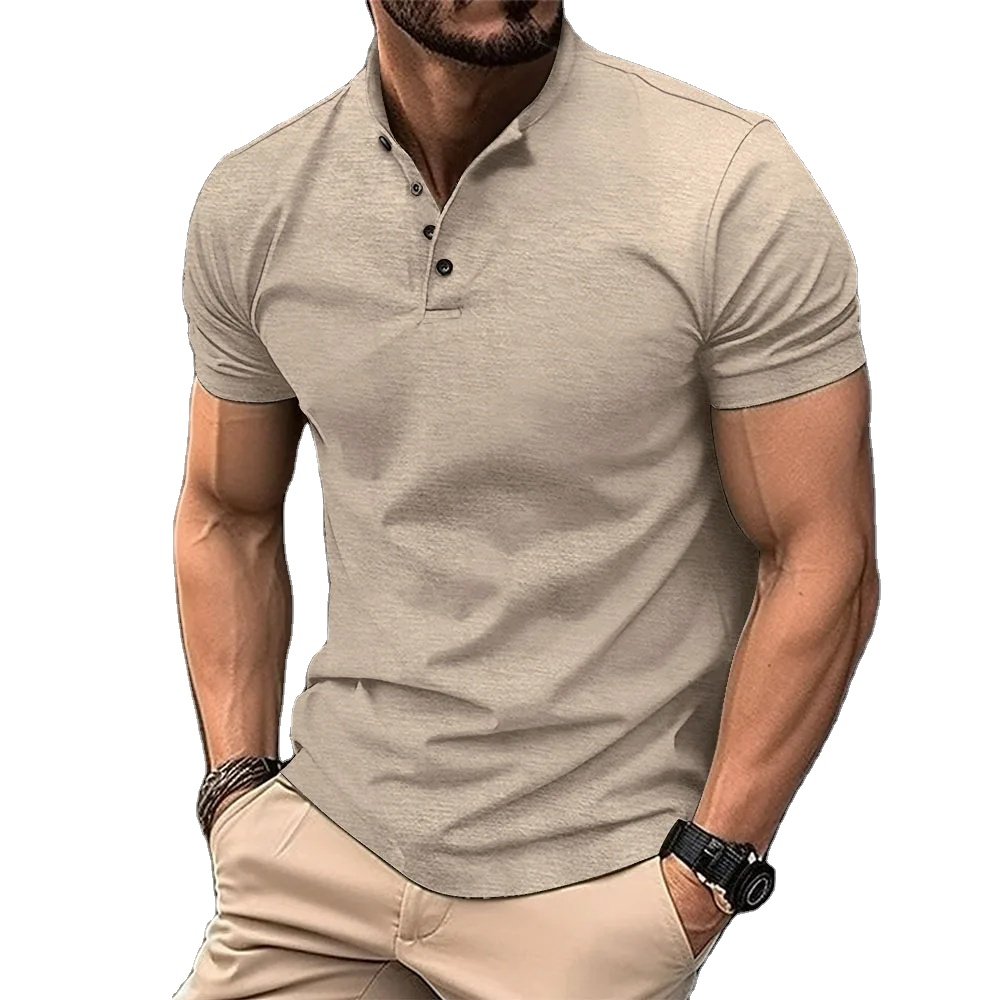 Summer Men Casual Solid Color Short Sleeve T Shirt for Men Henley Collar Polo High Quality Men's T Shirts