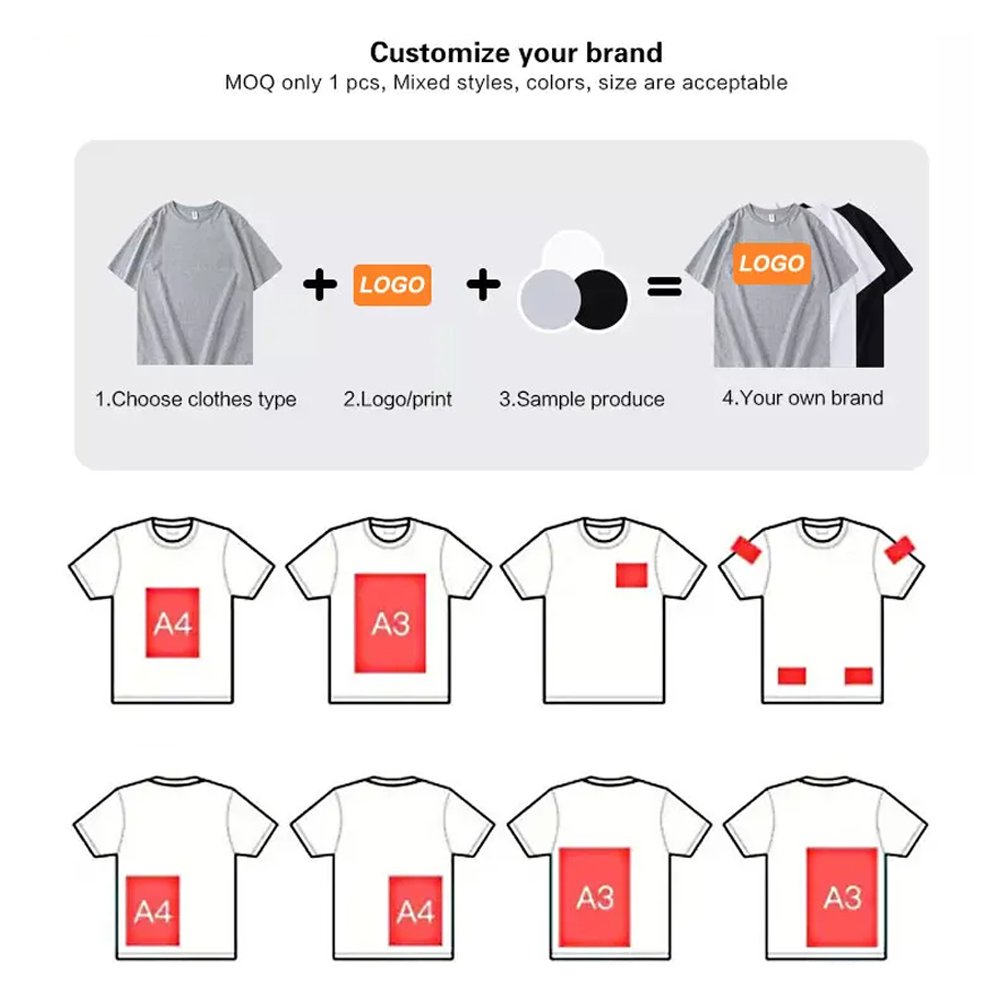 Custom Printing T Shirt Loose Fit 200 280 300 320 GSM Oversize Tee Summer Baggy Simple Plain Premium 100% Cotton Men's T-Shirts