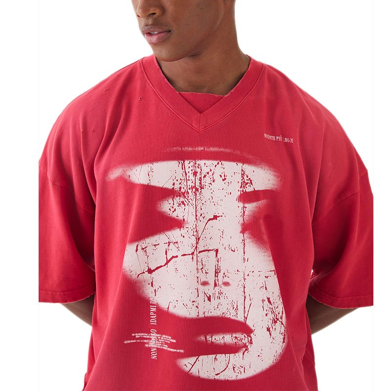 Custom t-shirts for men Premium Oversized V Neck Washed Graphic T-Shirt distressed oversize t-shirt with rips