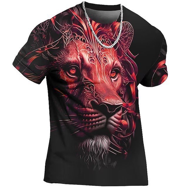 2024 Lion Pattern Digital 3D Printed Short Sleeve T-Shirt For Men
