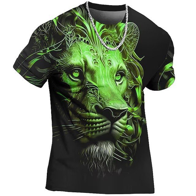 2024 Lion Pattern Digital 3D Printed Short Sleeve T-Shirt For Men