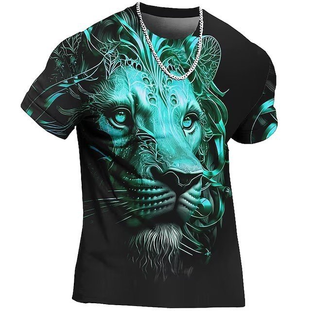 2024 Lion Pattern Digital 3D Printed Short Sleeve T-Shirt For Men