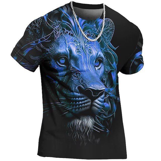 2024 Lion Pattern Digital 3D Printed Short Sleeve T-Shirt For Men