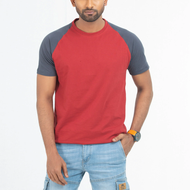 Raglan sleeve two color stitching sports breathable comfortable cotton fabric men t shirt. made in Bangladesh