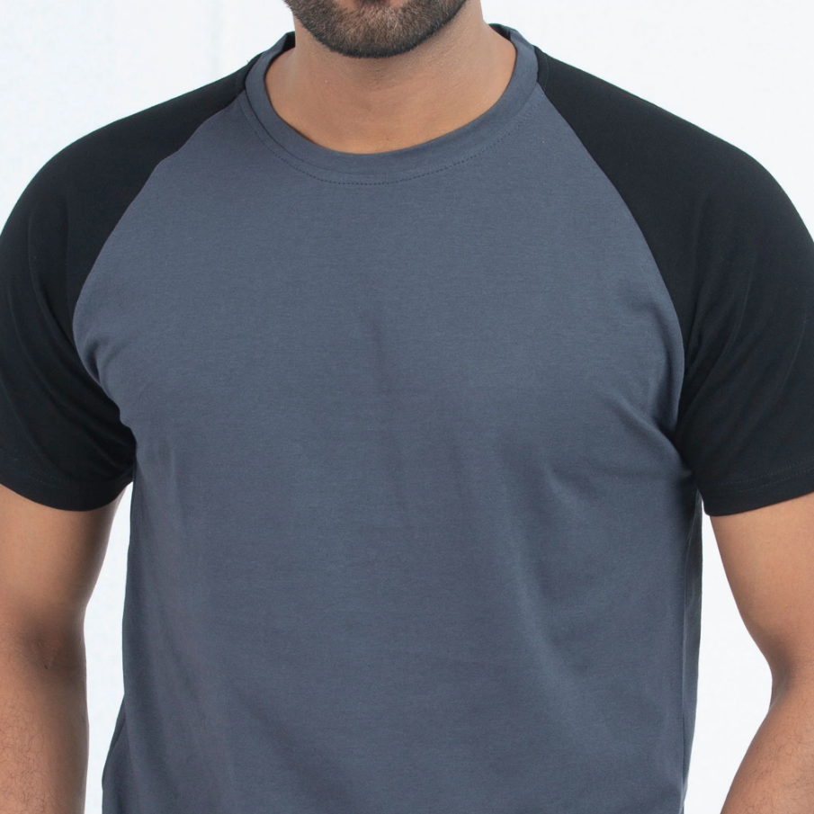 Raglan sleeve two color stitching sports breathable comfortable cotton fabric men t shirt. made in Bangladesh