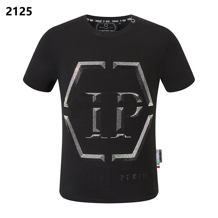 Men's crew neck summer breathable cotton skull iron drill fashion slim top PLEINT shirt