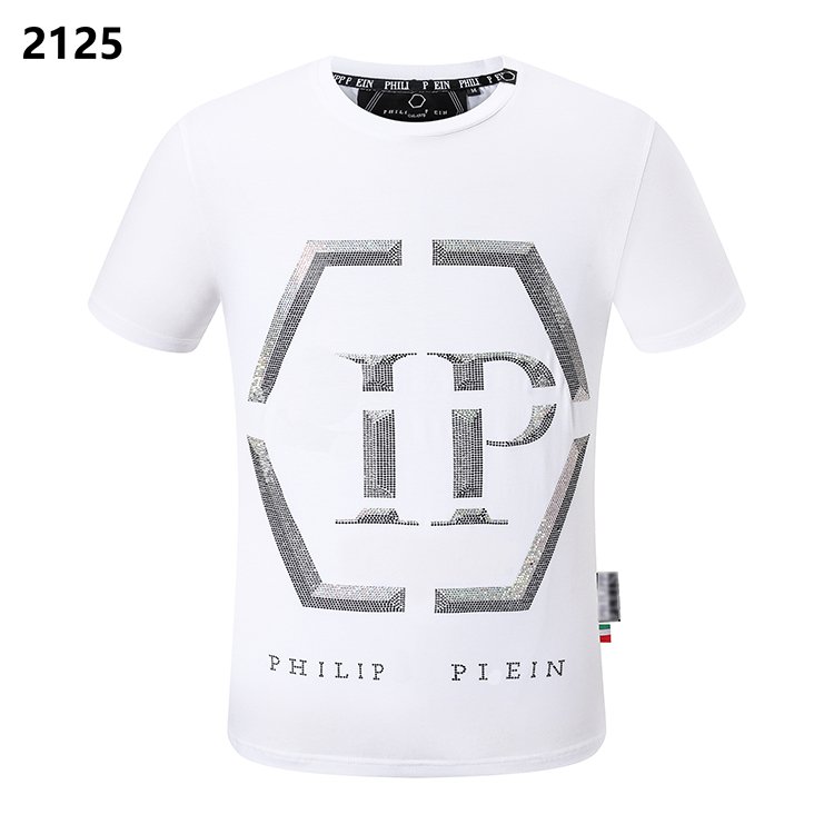 Men's crew neck summer breathable cotton skull iron drill fashion slim top PLEINT shirt