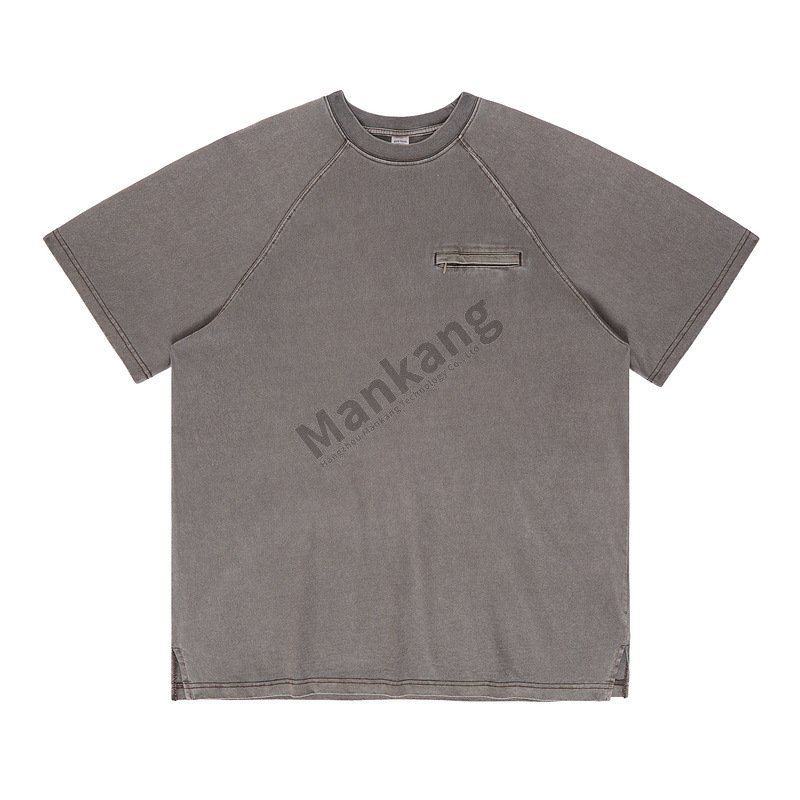 100% Cotton Blank T-Shirt with Zipper Pocket Custom Logo Crew Neck Graphic Men's Solid Color Shirt Loose Men's T-Shirt