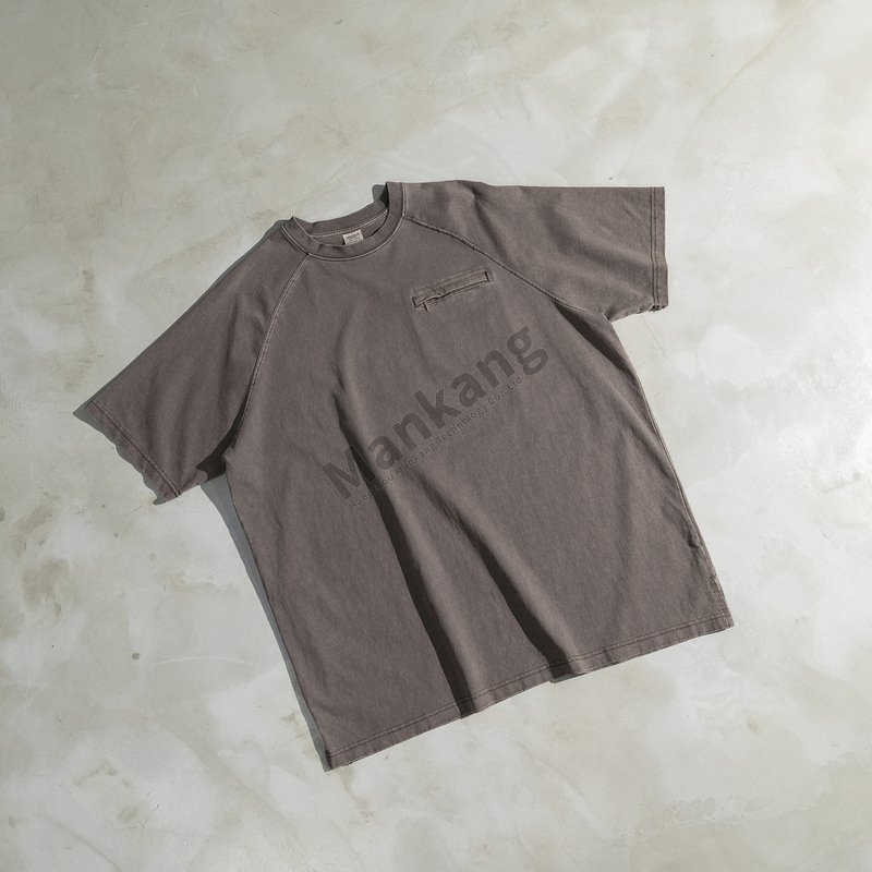 100% Cotton Blank T-Shirt with Zipper Pocket Custom Logo Crew Neck Graphic Men's Solid Color Shirt Loose Men's T-Shirt