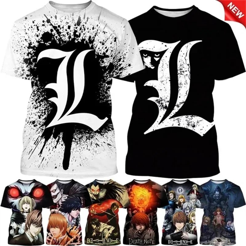 2024 Summer Hot New Animated Death Note 3D Printed Men's T-shirt Japanese Psychological Movie Plus Size Loose Comfortable Top