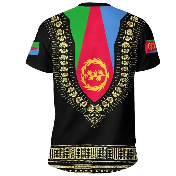 Dropshipping African Eritrea Dashiki Print T Shirt For Men High Quality Polyester Short Sleeve Plain T-shirt Custom T-shirts
