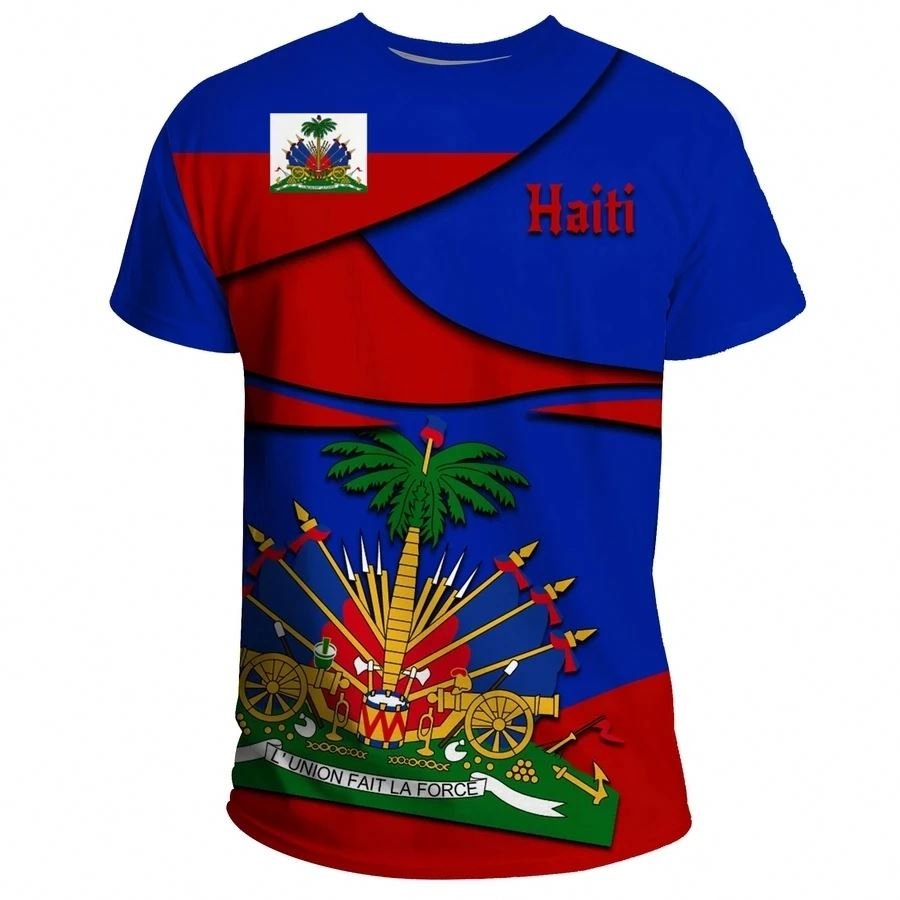 Wholesale Customization Round Neck Haiti Flag Luxury Gym Shirt Summer Comfortable Soft Plus Size Sports Premium T Shirts Loose