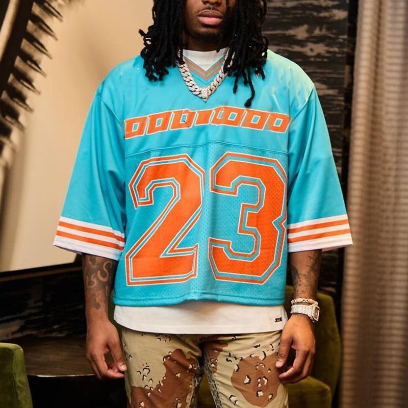 2024 Custom screen printed square T-shirt mesh oversized T-shirt Football shirt Football basketball jersey Men's T-shirt